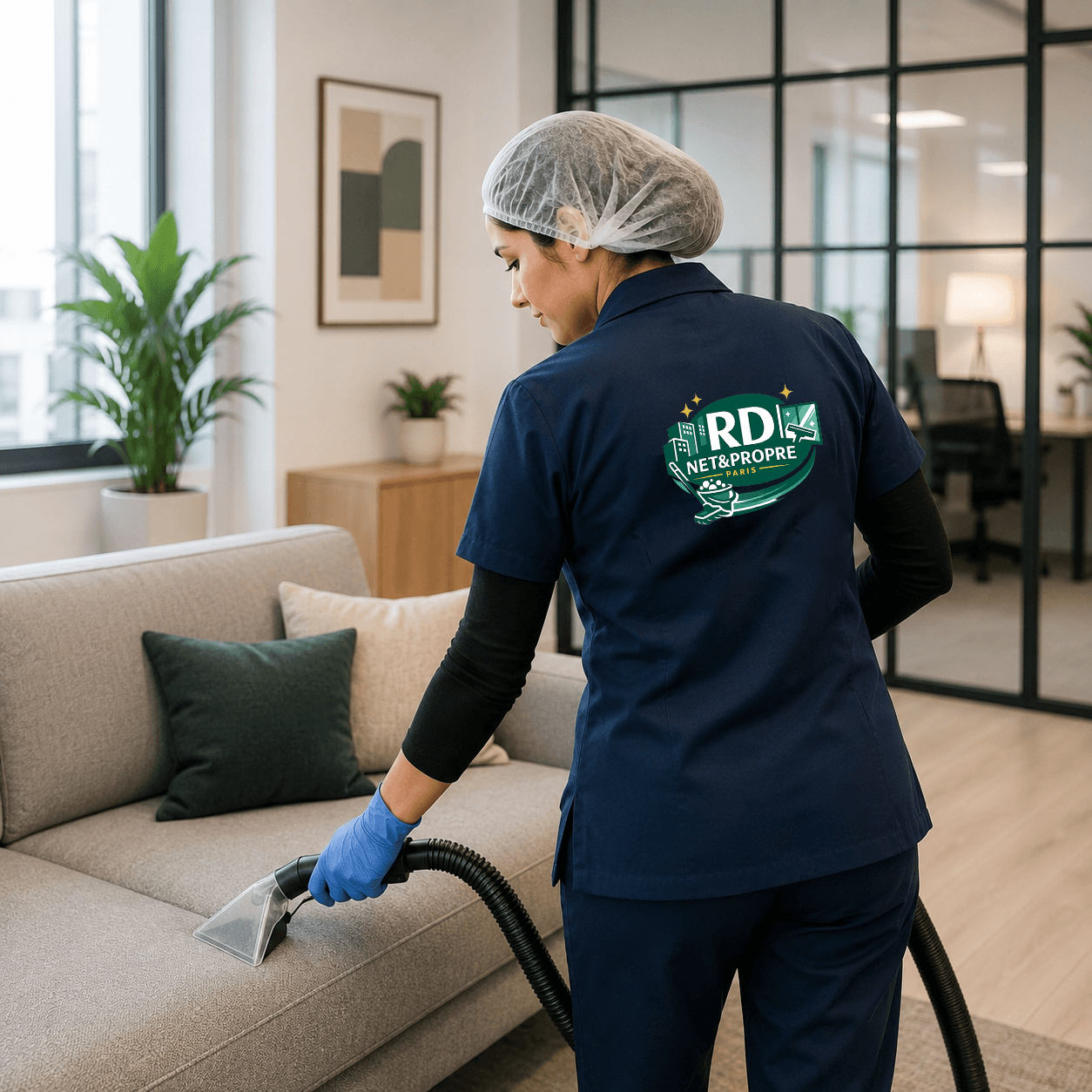 Nettoyage d'un coussin de canapé à l'aspiration en profondeur